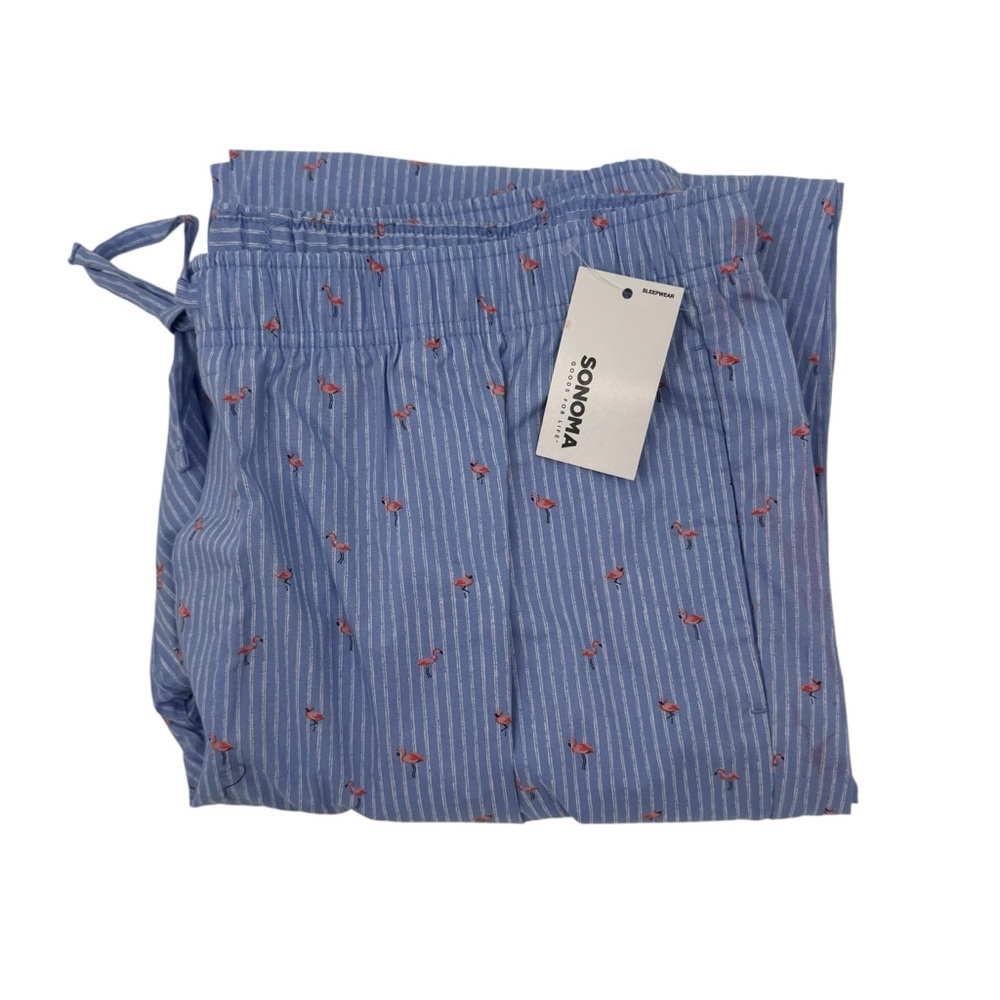 Sonoma Mens Size Large Woven Pajama Pants flamingos blue stripe NWT - Picture 4 of 10